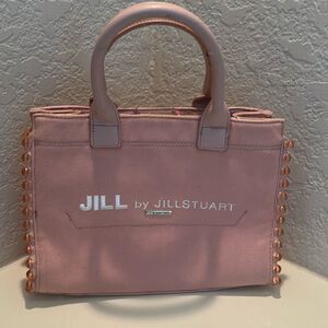 Jill by Jill Stuart Structured Tote Bag Blush Pink Beaded Trim Canvas Handbag